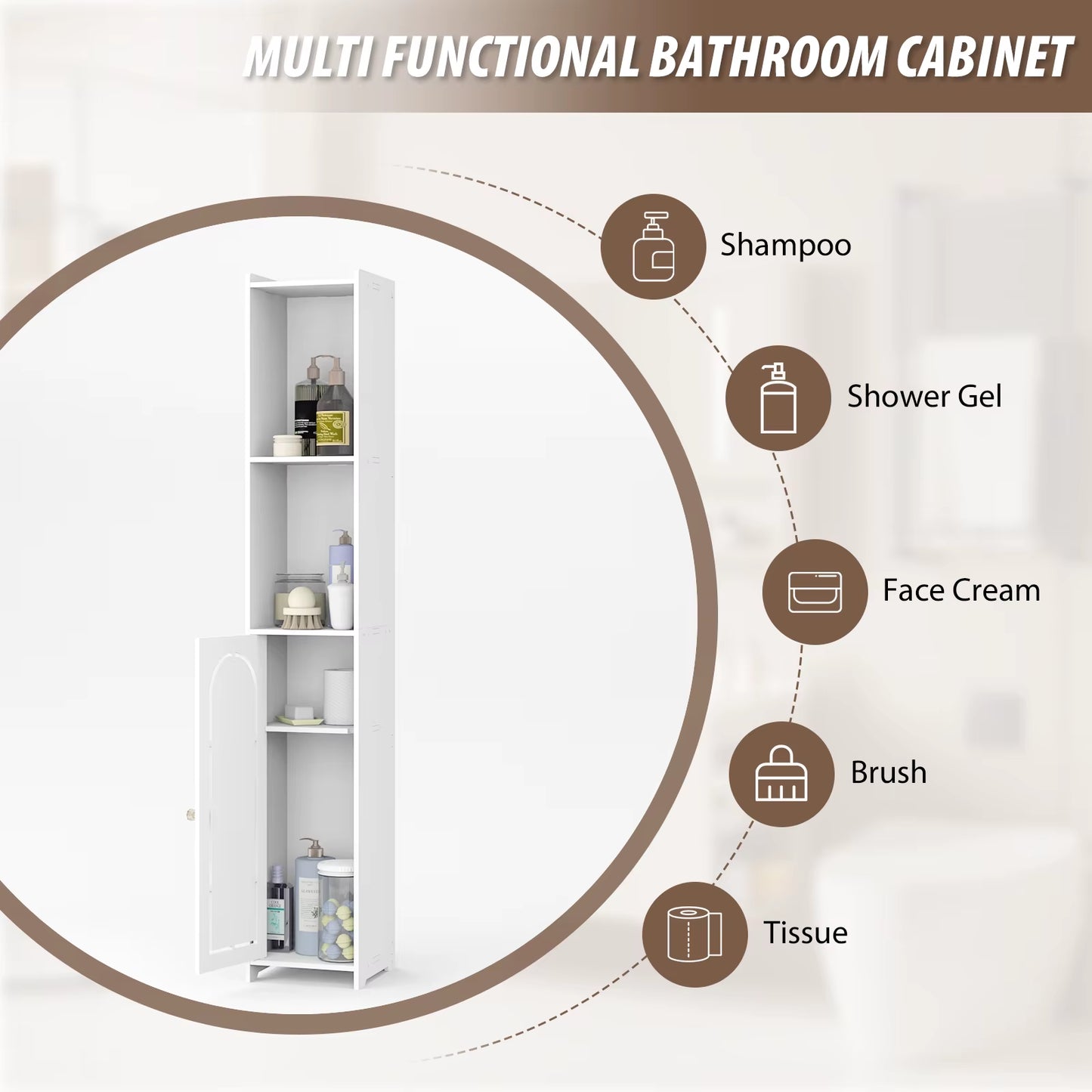 White Storage Cabinet, Waterproof Tall Bathroom Cabinet, Bedroom,Livingroom,Home Furniture