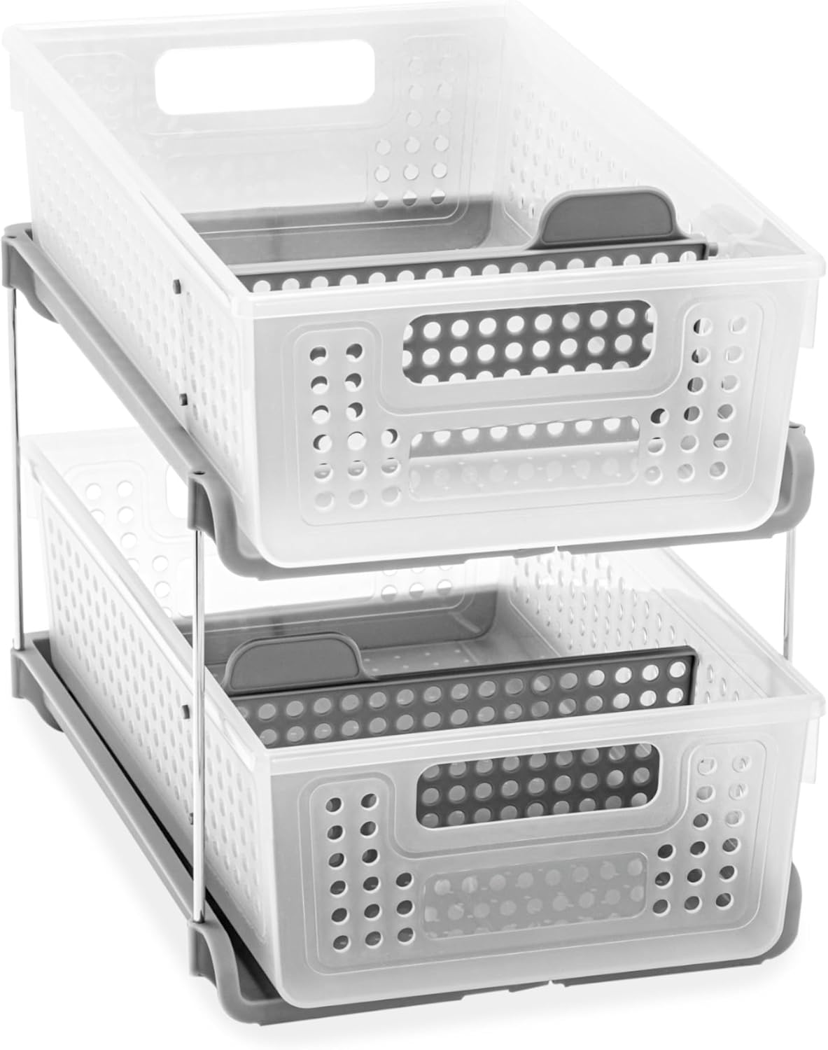 2-Tier Plastic Multipurpose Organizer with Divided Slide-Out Storage Bins