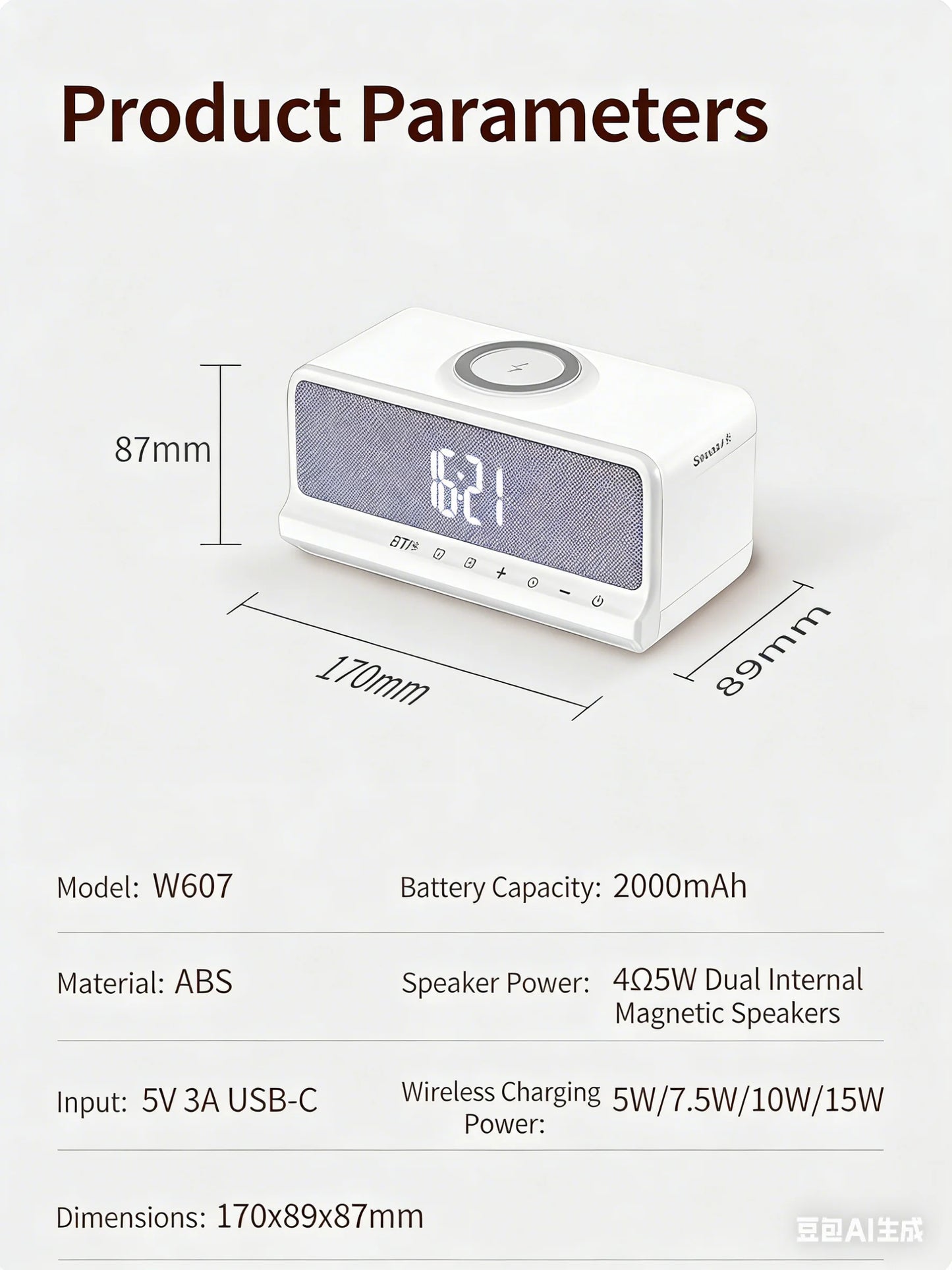 AuraSound Charge – LED Alarm Clock Speaker & Wireless Charger