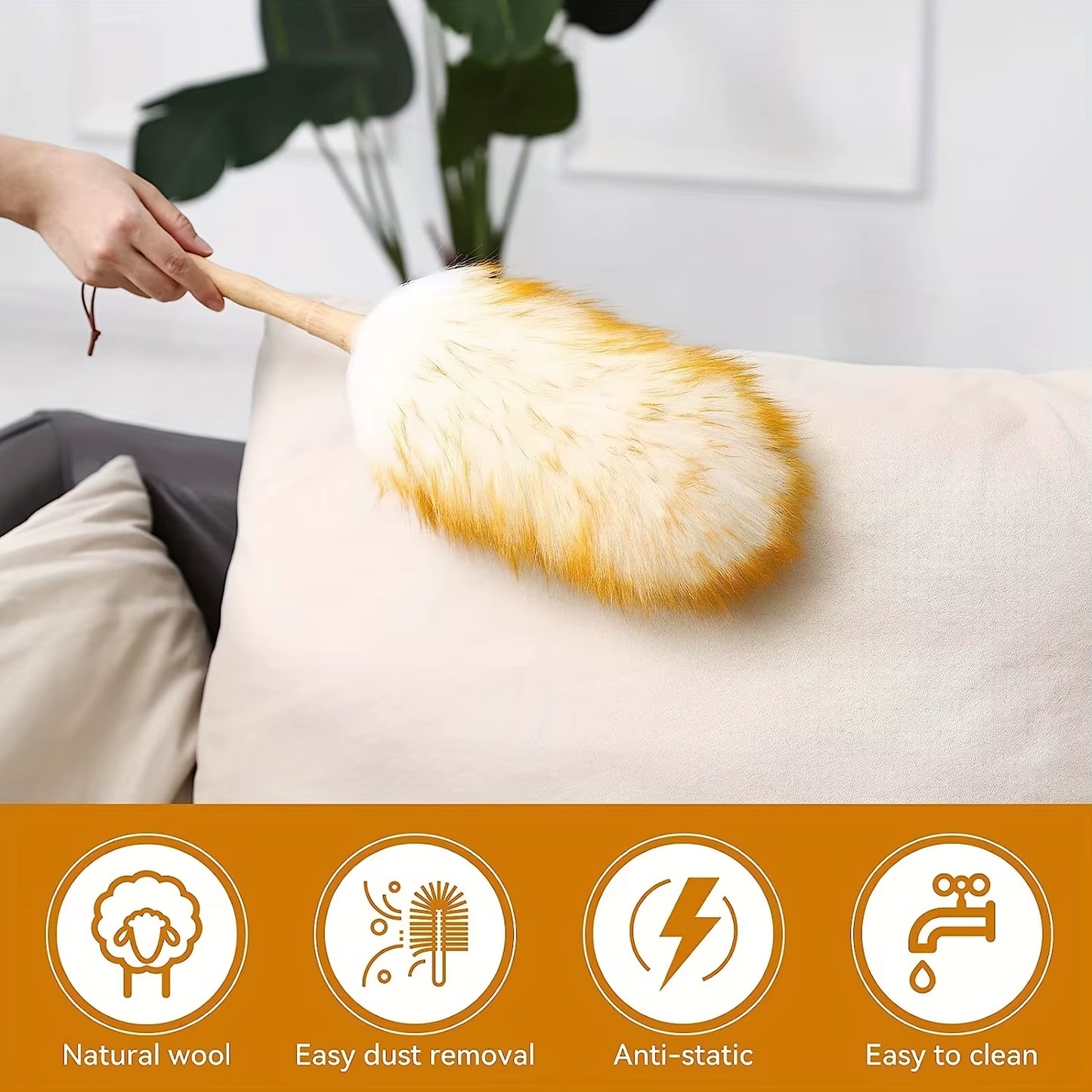 Premium Wool Dust Collector Brush - Ergonomic Wooden Handle- Perf