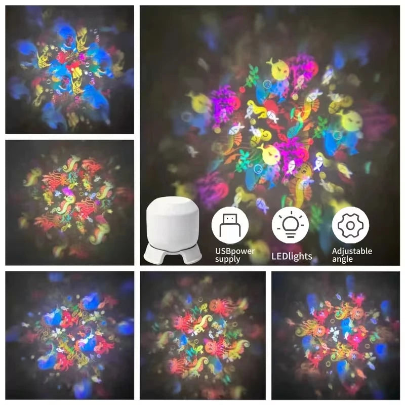 Mini Marine Night Light with 360° Rotating Fish and Bubble Projection - Soothing USB Lamp for Children's Rooms and Calming Sleep Companion Gift