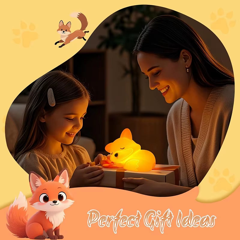 Fox Night Light, Squishy Silicone Lamp Novelty Gifts, Rechargeable Dimmable Timer Bedside Touch Nightlight for Breastfeeding