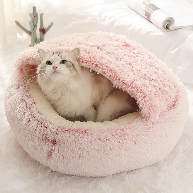 Premium Soft Plush Round Pet Bed with Removable Cover - 2-in-1 Sleeping Nest for Cats and Small Dogs - Ideal for Winter Comfort