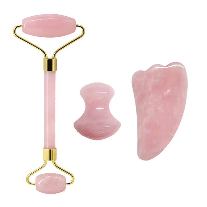 Rose Quartz Face Jade Roller Massagers Guasha Set Gua Sha Tools Natural Stone