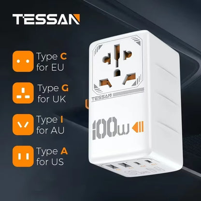100W Gan Universal Travel Adapter with USB &Type C Fast Charging International Plug Adapter