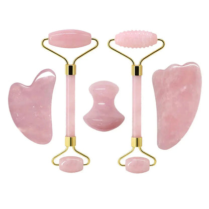 Rose Quartz Face Jade Roller Massagers Guasha Set Gua Sha Tools Natural Stone