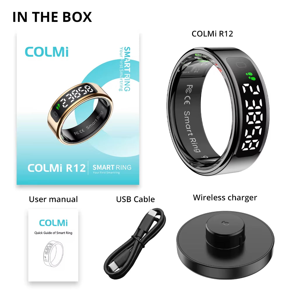 2025  R12 Smart Ring with Display Screen and Touch, Wireless Charging, Health Manager