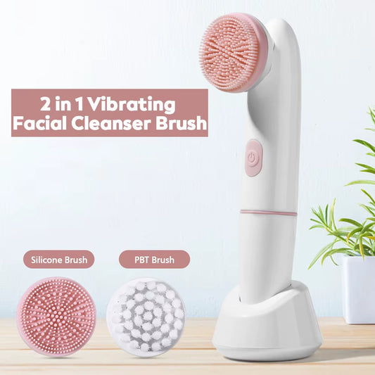 Electric Facial Cleanser Battery Powered Waterproof Vibrating Face Cleaning Brush Massaging Device