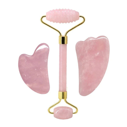 Rose Quartz Face Jade Roller Massagers Guasha Set Gua Sha Tools Natural Stone