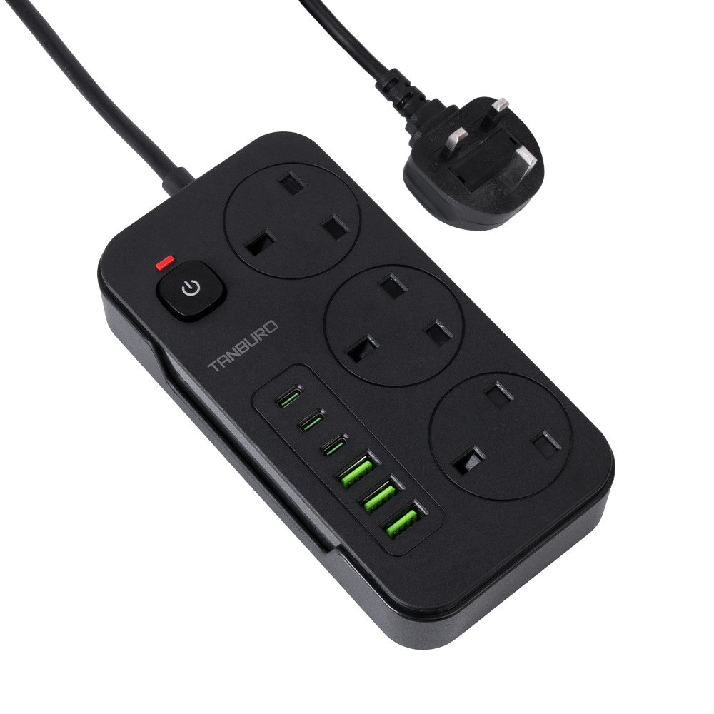 Surge Protected Extension Lead with 6 USB USB C 6Gang Way Power Cable UK Plug