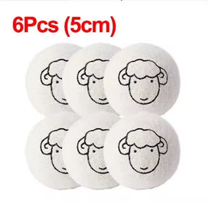 6Pcs Reusable Wool Dryer Balls Clothes Softener Laundry Fleece Dryer Ball Kit