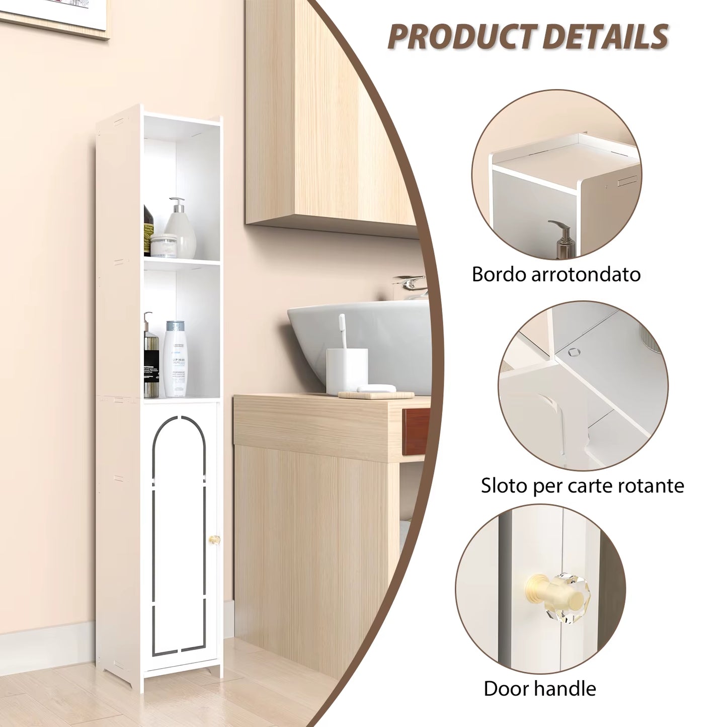 White Storage Cabinet, Waterproof Tall Bathroom Cabinet, Bedroom,Livingroom,Home Furniture