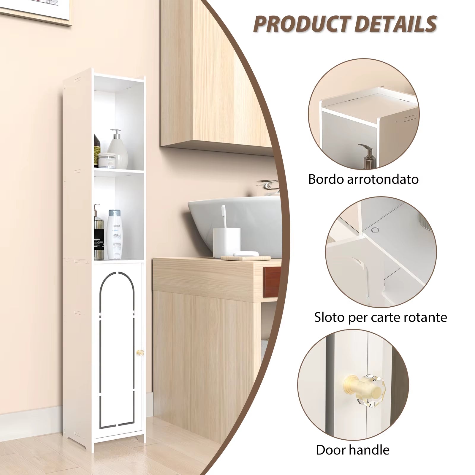 White Storage Cabinet, Waterproof Tall Bathroom Cabinet, Bedroom,Livingroom,Home Furniture