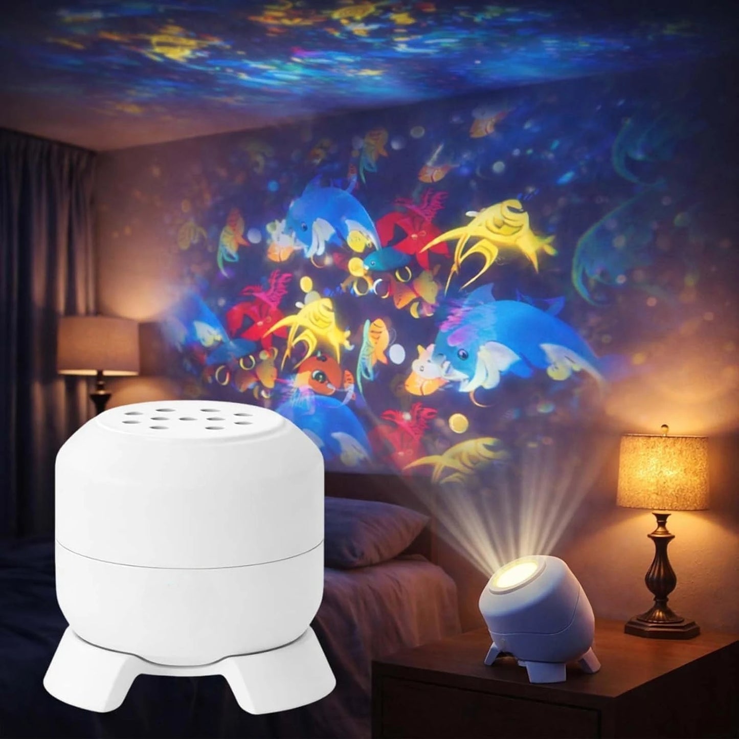 Mini Marine Night Light with 360° Rotating Fish and Bubble Projection - Soothing USB Lamp for Children's Rooms and Calming Sleep Companion Gift