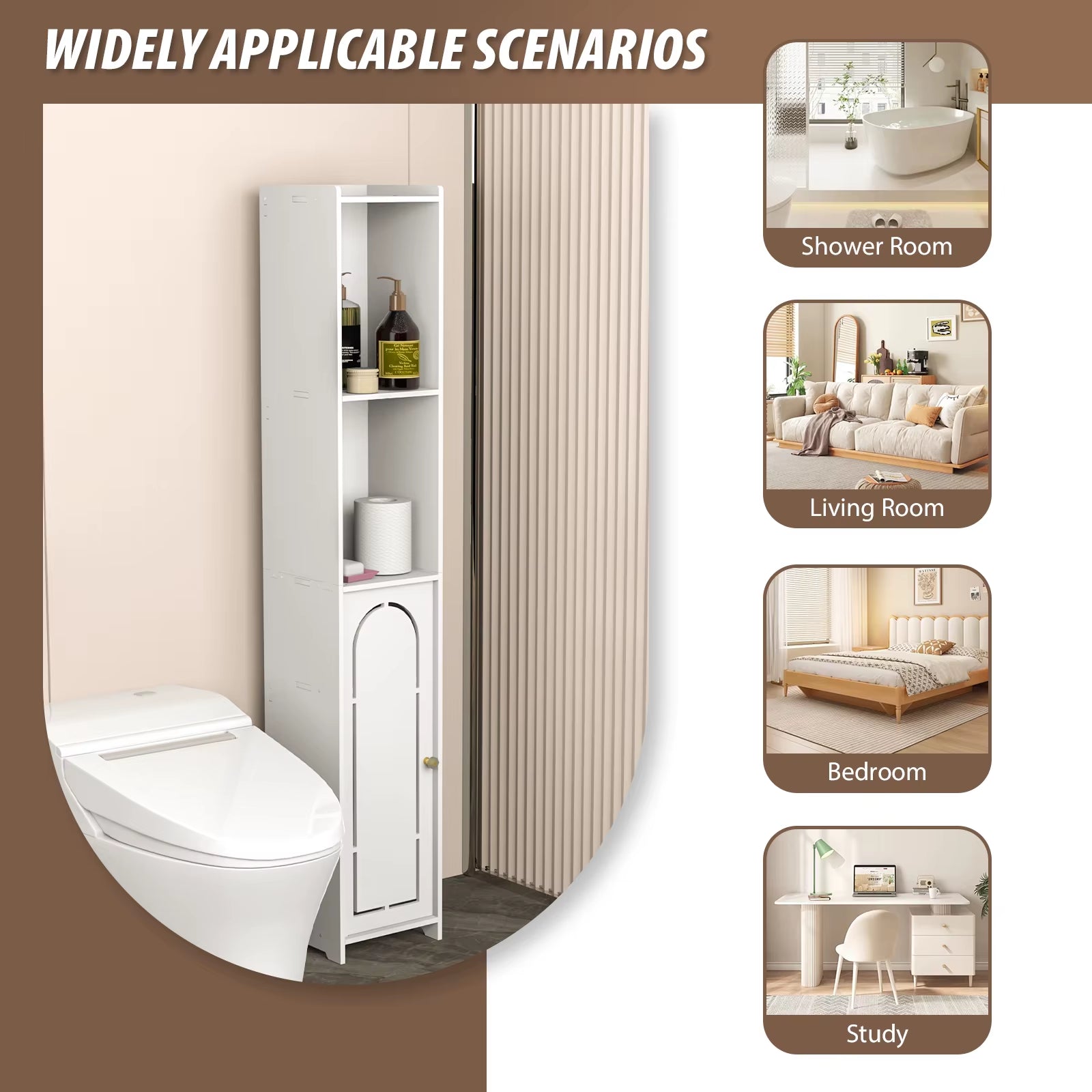 White Storage Cabinet, Waterproof Tall Bathroom Cabinet, Bedroom,Livingroom,Home Furniture
