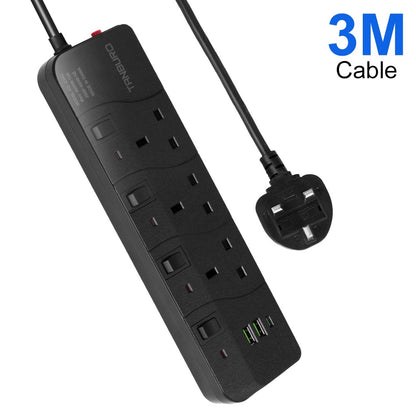 Surge Protected Extension Lead with 6 USB USB C 6Gang Way Power Cable UK Plug