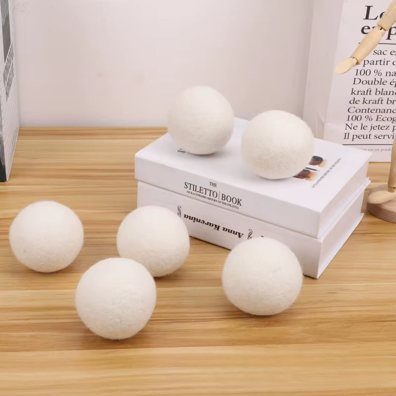 6Pcs Reusable Wool Dryer Balls Clothes Softener Laundry Fleece Dryer Ball Kit