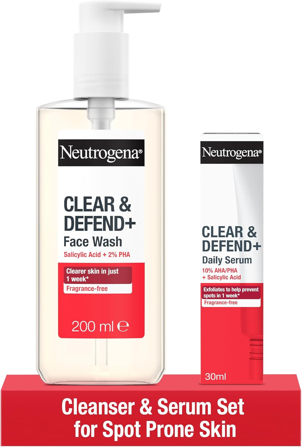 Clear & Defend+ 2-Step Skincare Set: Facial Wash & Serum for Spot-Prone Skin