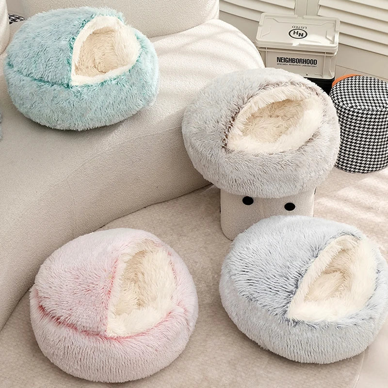 Premium Soft Plush Round Pet Bed with Removable Cover - 2-in-1 Sleeping Nest for Cats and Small Dogs - Ideal for Winter Comfort