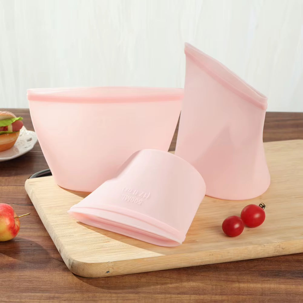 Silicone Food Storage Bag Reusable Stand up Zip Bag Fresh-Keeping Fruit Sealed