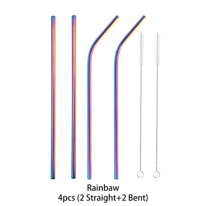 Reusable 304 Stainless Steel Straws Straight Bent Drinking Straw with Cleaning Brush