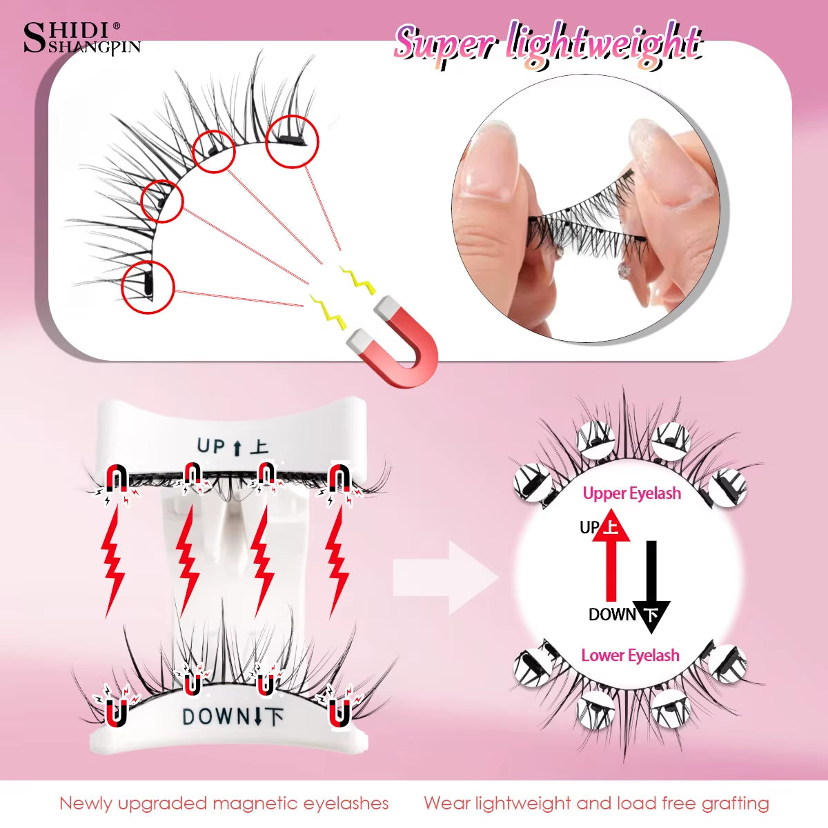 2 Pairs Magnetic Eyelash Natural Look Fluffy False Eyelashes Reusable Magnetic Eyelash Set