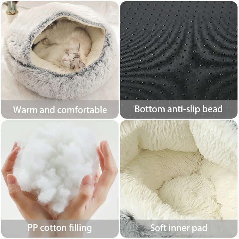 Premium Soft Plush Round Pet Bed with Removable Cover - 2-in-1 Sleeping Nest for Cats and Small Dogs - Ideal for Winter Comfort