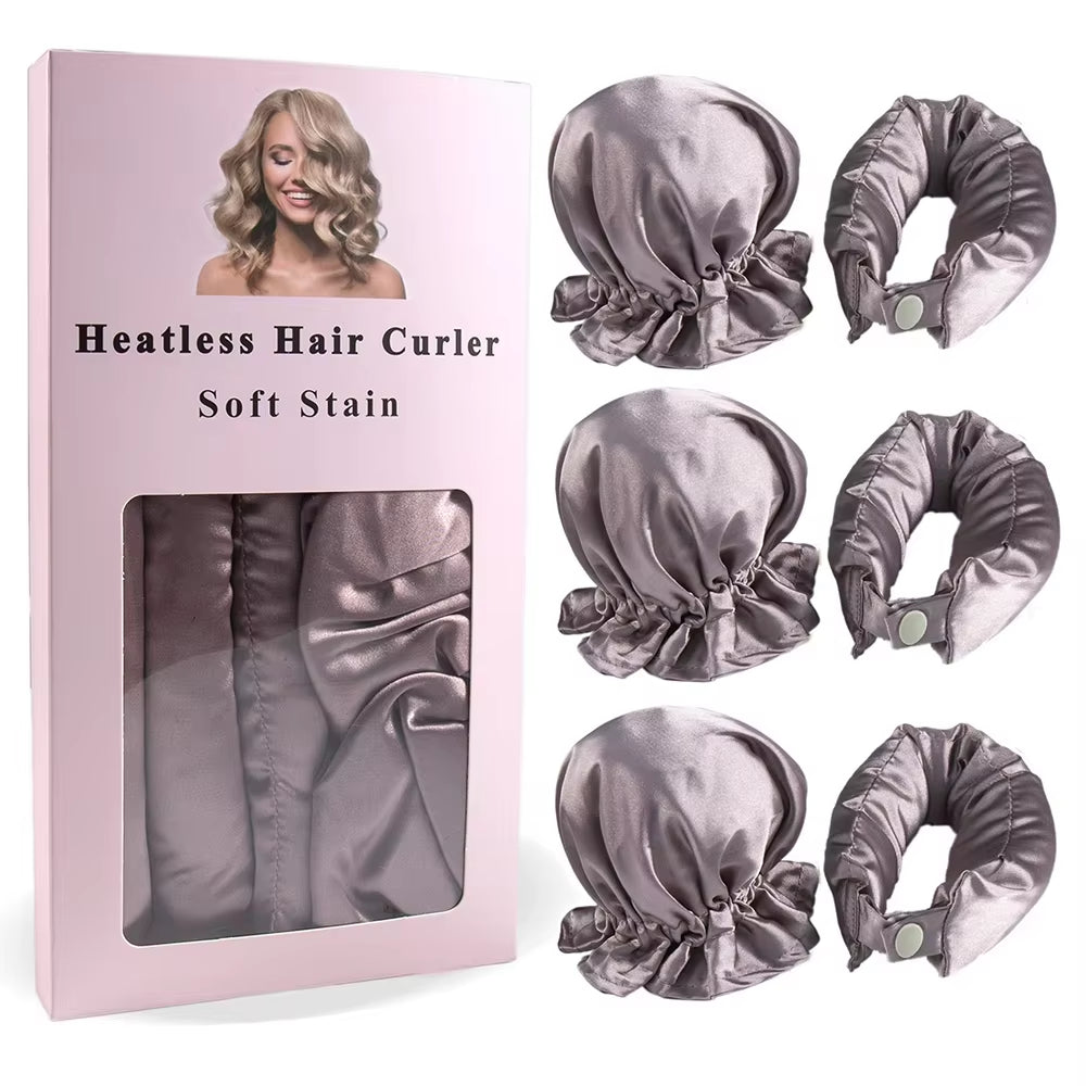3Pc Satin Heatless Curling Rod with Hair Caps, Soft Overnight Curling Hairstyling Tools