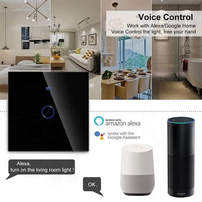 EU Wifi Smart Light Switches Touch Switch RF433 No Neutral Wire Smart Home Life