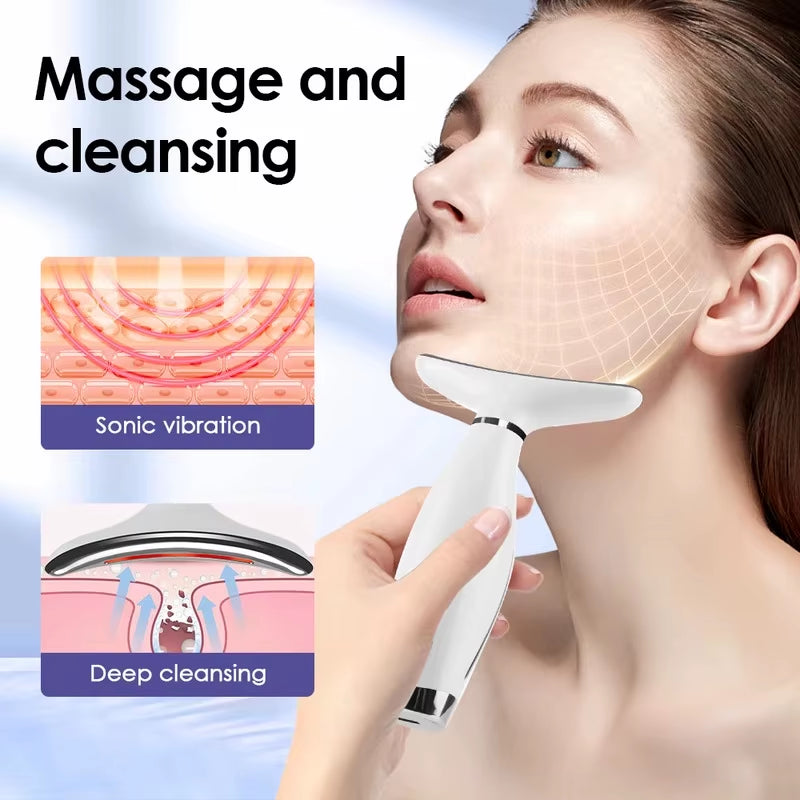 7 Colors LED Lights Face Neck Beauty Device Vibration Massage Improve Neck Lines