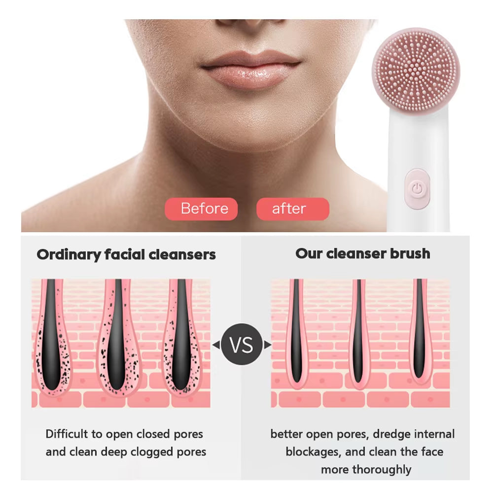 Electric Facial Cleanser Battery Powered Waterproof Vibrating Face Cleaning Brush Massaging Device