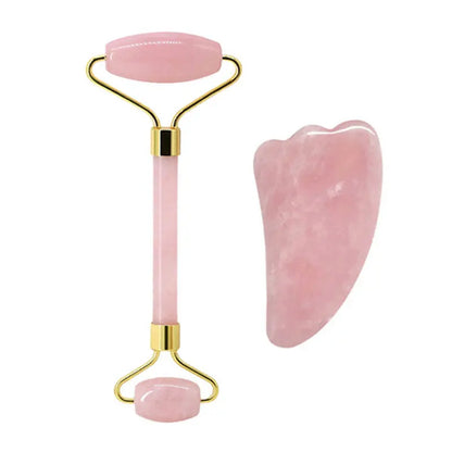 Rose Quartz Face Jade Roller Massagers Guasha Set Gua Sha Tools Natural Stone