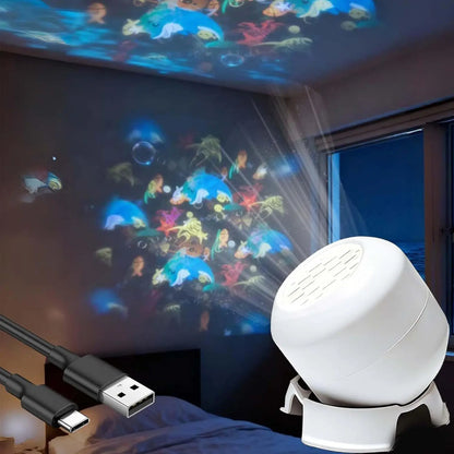 Mini Marine Night Light with 360° Rotating Fish and Bubble Projection - Soothing USB Lamp for Children's Rooms and Calming Sleep Companion Gift