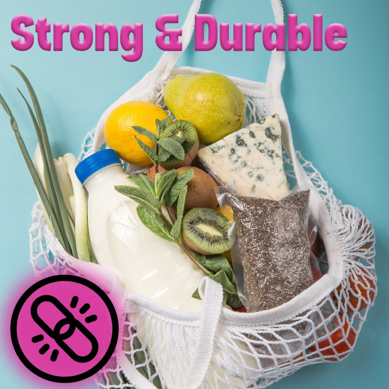 Grocery Mesh Bags 3 Pack Portable Reusable Washable, Organic Cotton String Shopp