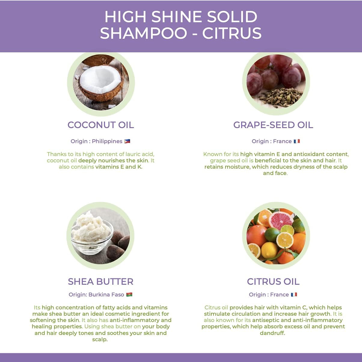 High Shine Organic Solid Shampoo Bar | for All Hair Types | Citrus Scent | 80G