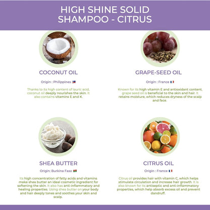 High Shine Organic Solid Shampoo Bar | for All Hair Types | Citrus Scent | 80G