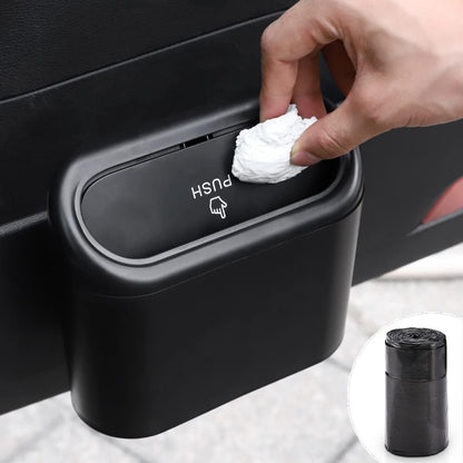Car Trash Can with Lid, Mini Auto Dustbin Garbage Organizer with 30 Pcs Plastic Trash Bag