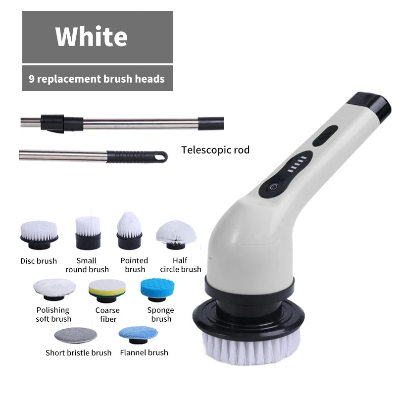 9-in-1 Electric Cleaning Brush and Scrubber for Kitchen and Bathroom Use
