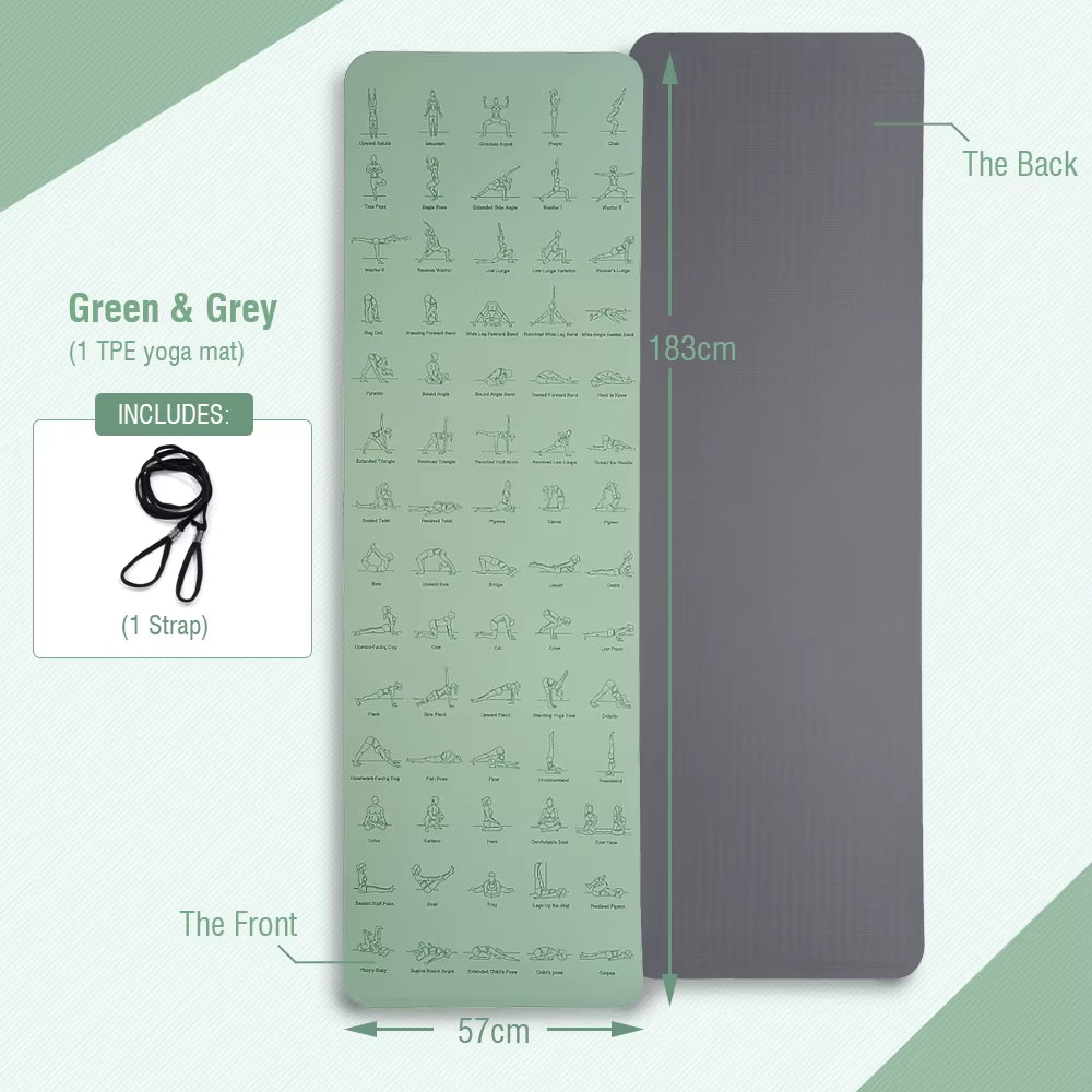 TPE Yoga Mat 183Cm*57Cm Eco-Friendly Non-Slip Sports Fitness Mat