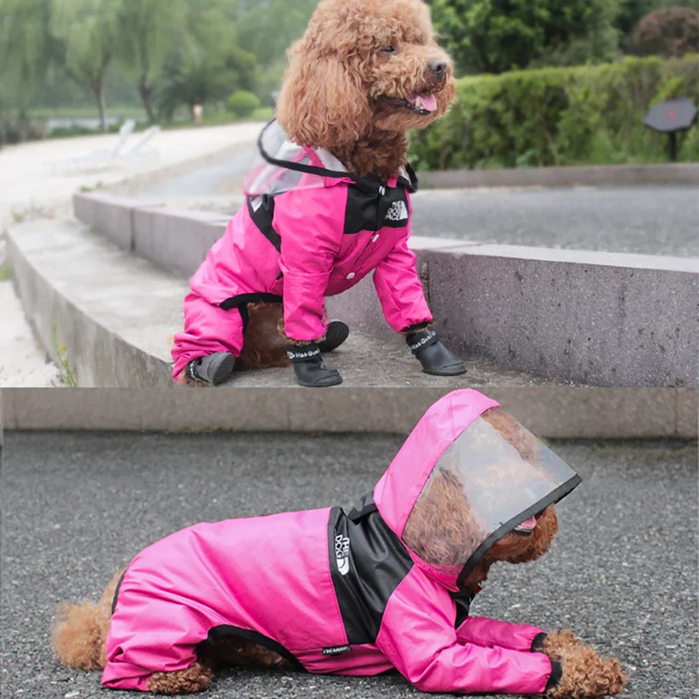 Pet Dog Raincoat Transparent Hooded Jumpsuit Dogs Waterproof Coat 