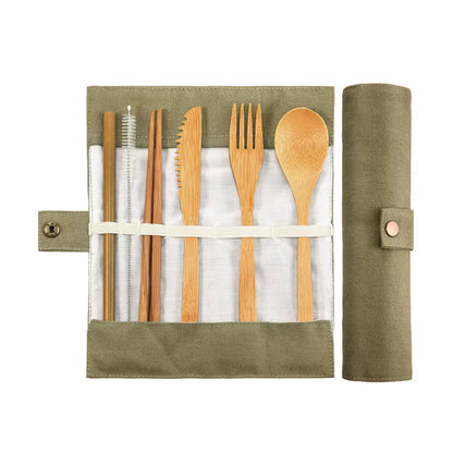 Bamboo Travel Tableware Reusable Bamboo Cutlery Set Wooden Dinnerware
