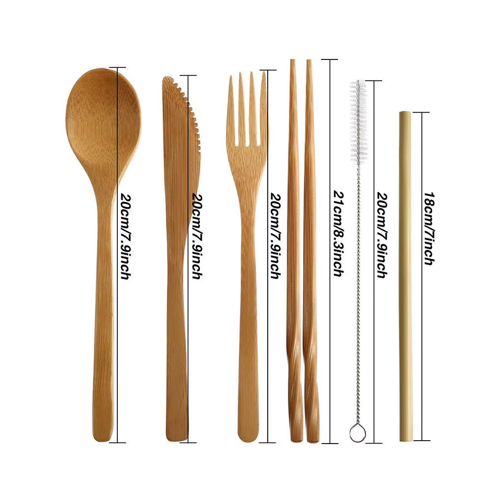 Bamboo Travel Tableware Reusable Bamboo Cutlery Set Wooden Dinnerware