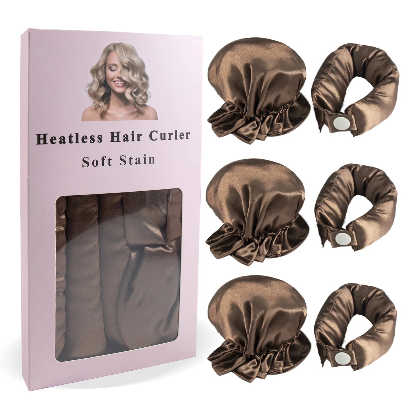 3Pc Satin Heatless Curling Rod with Hair Caps, Soft Overnight Curling Hairstyling Tools