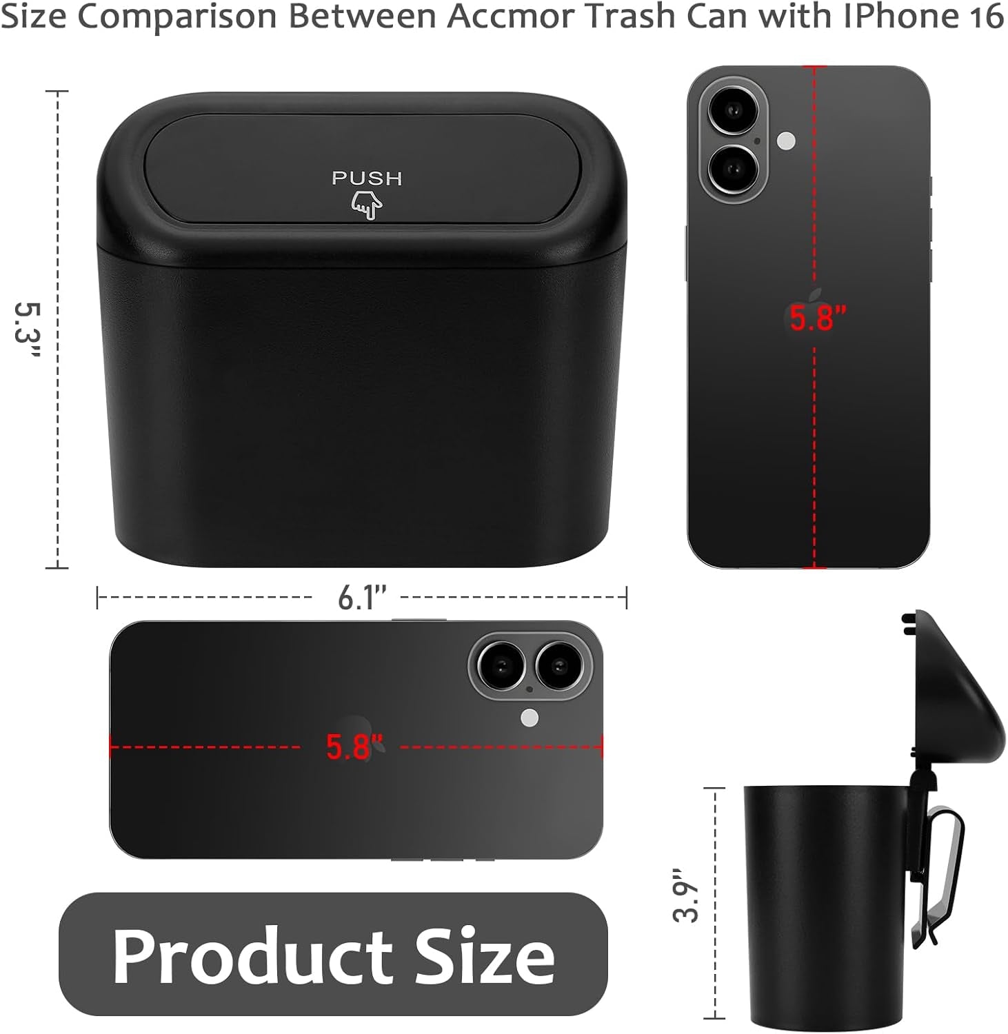 Car Trash Can with Lid, Mini Auto Dustbin Garbage Organizer with 30 Pcs Plastic Trash Bag