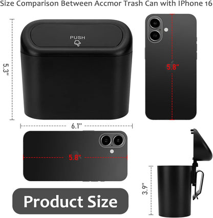 Car Trash Can with Lid, Mini Auto Dustbin Garbage Organizer with 30 Pcs Plastic Trash Bag