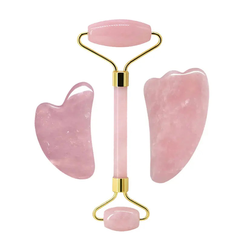 Rose Quartz Face Jade Roller Massagers Guasha Set Gua Sha Tools Natural Stone