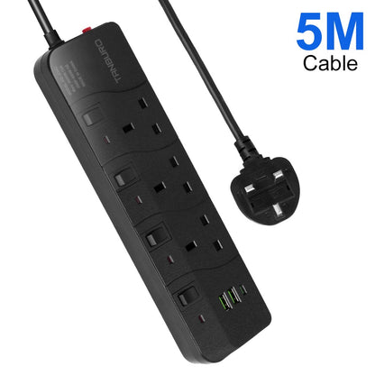 Surge Protected Extension Lead with 6 USB USB C 6Gang Way Power Cable UK Plug