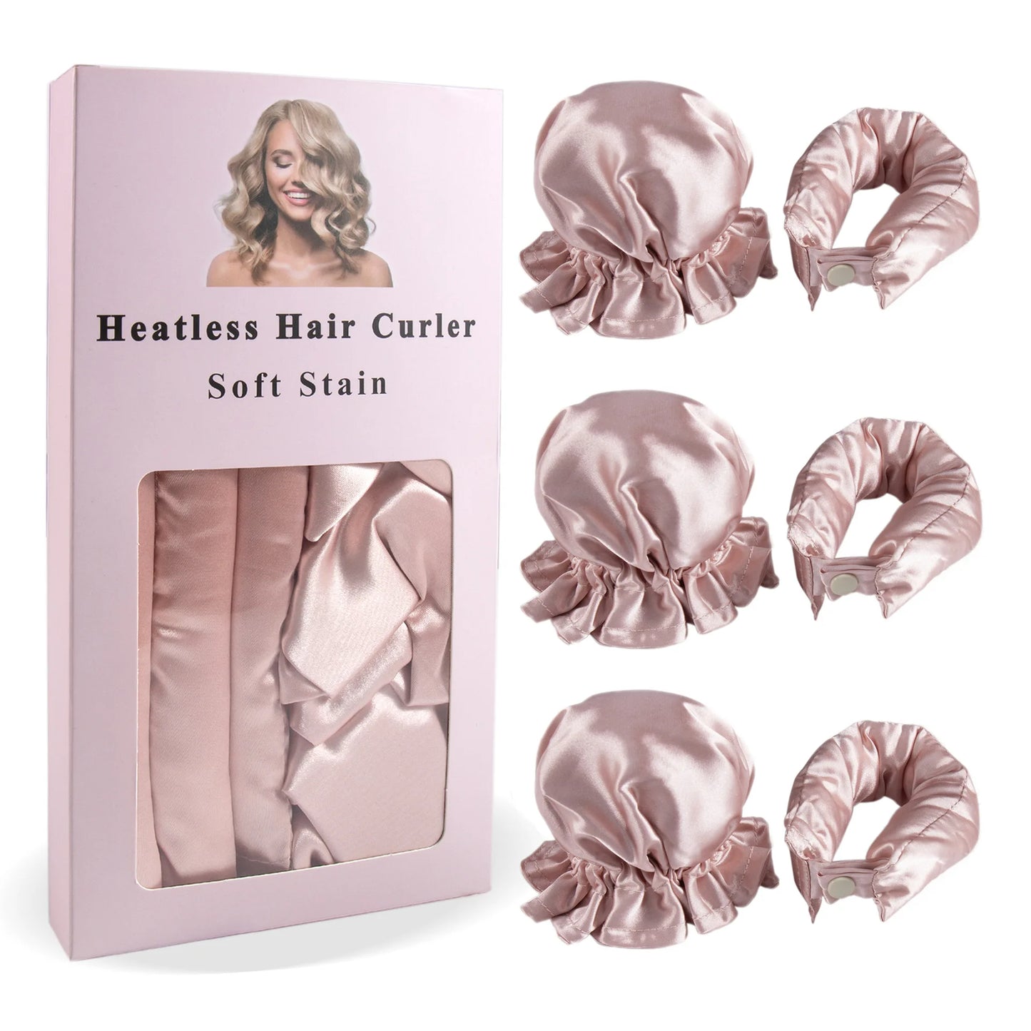 3Pc Satin Heatless Curling Rod with Hair Caps, Soft Overnight Curling Hairstyling Tools