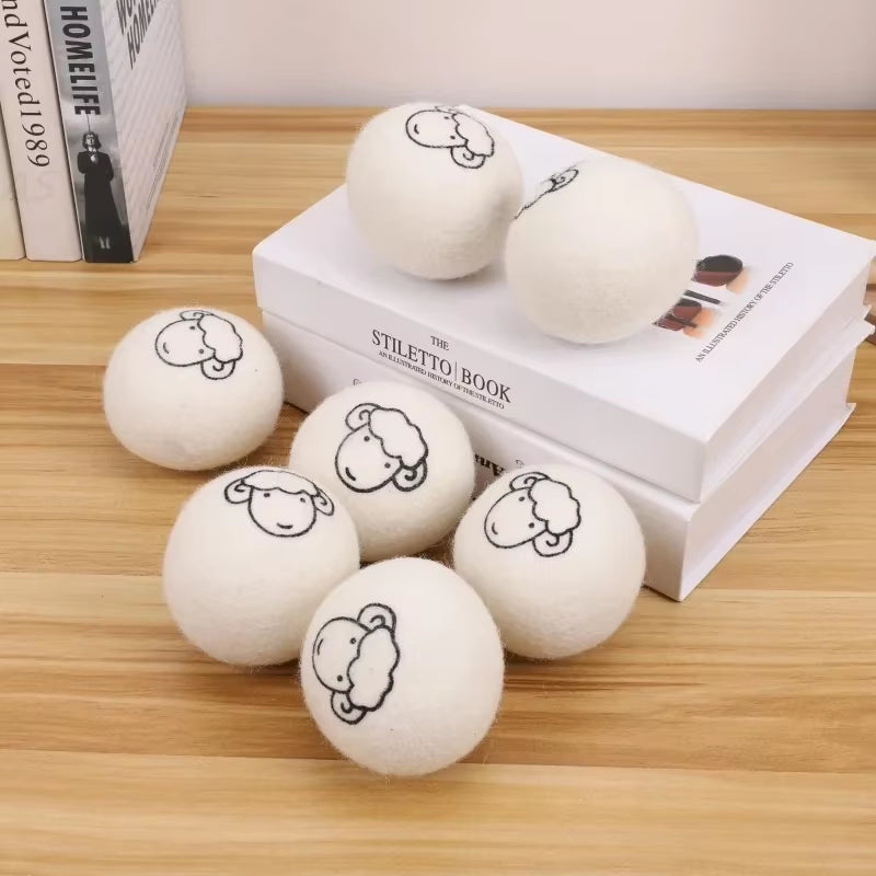 6Pcs Reusable Wool Dryer Balls Clothes Softener Laundry Fleece Dryer Ball Kit