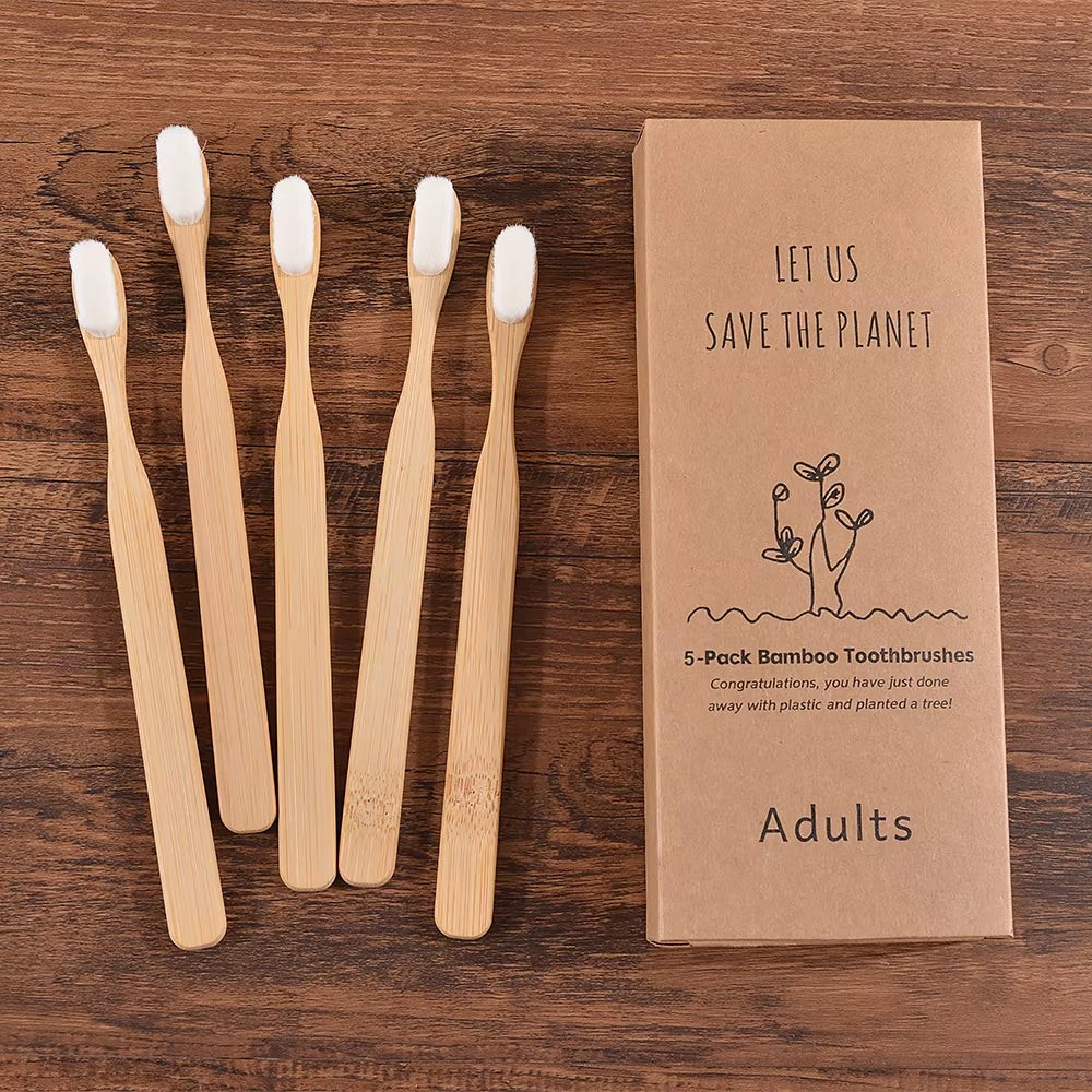 5Pcs Ultra Fine Soft Toothbrush Million Bristle Adults Bamboo Toothbrush Vegan Teeth Deep Cleaning Dental Oral Care Tooth Brush - EditWell
